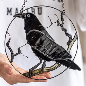 Stained Glass Black Crow Window Hanging Suncatcher, Art Wall Home Decor,  Spooky Decor, Bird Suncatcher