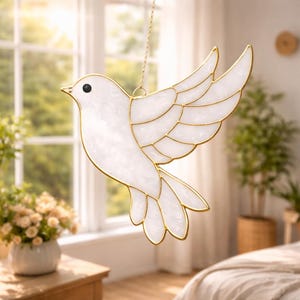Stained Glass Dove Suncatcher, Peace Dove Window Hanging, Meaningful Mom Gift, Handmade Decor