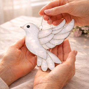 Stained Glass Dove Suncatcher, Peace Dove Window Hanging, Handmade Decor, Meaningful Mom Gift