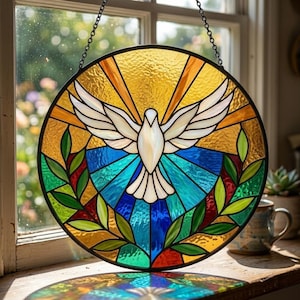 Holy Spirit Peace Dove Stained Glass Suncatcher, Christian Religious Decor, Faith Gift