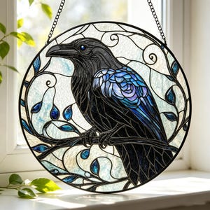 Raven Stained Glass Suncatcher,Gothic Crow Window Art,Home Decor,Housewarming Gift